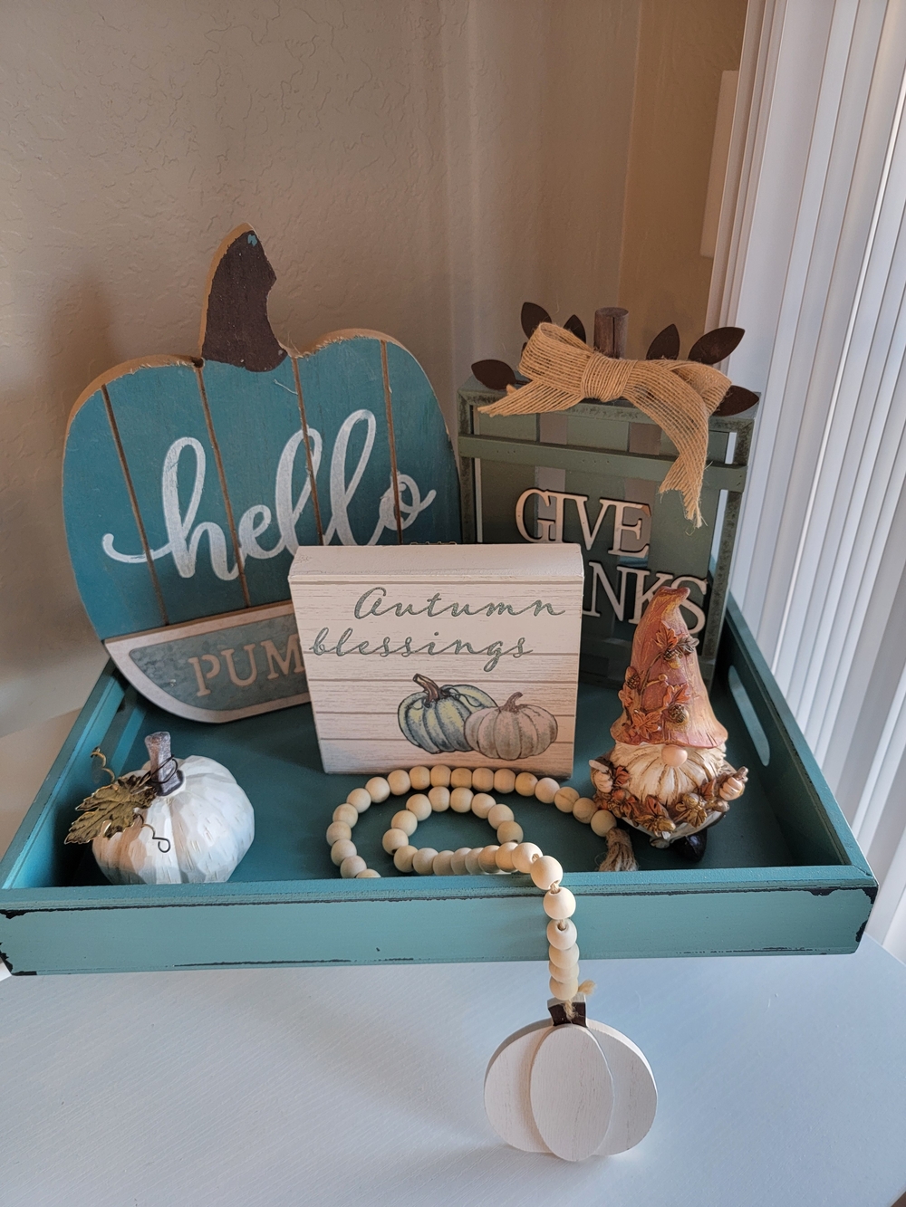 Teal Tray with Autumn Blessings Décor